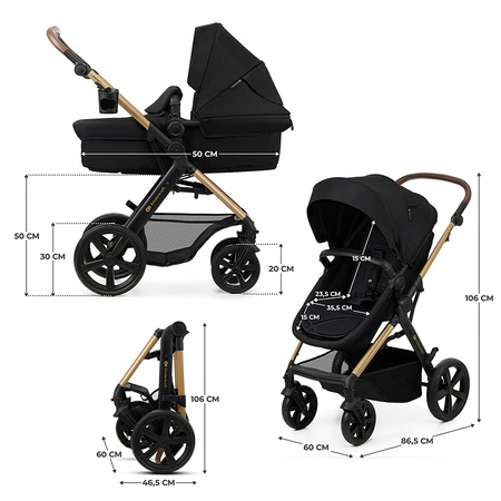 Kinderkraft Moov 2 Pure Black wózek 3w1 głęboko-spacerowy z fotelikiem Mink