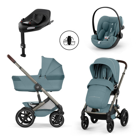 Cybex Talos S Lux 2026 Stormy Blue ze składaną gondolą zestaw 4w1 z fotelikiem Cloud G3 i-Size Plus i Bazą G3