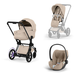 Cybex e-Priam 5.0 Matt Black Cozy Beige zestaw 3w1 z fotelikiem Cloud T i-Size