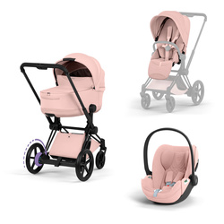 Cybex e-Priam 5.0 Matt Black Peach Pink zestaw 3w1 z fotelikiem Cloud T i-Size