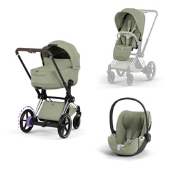 Cybex e-Priam 5.0 Chrome Brown Sage Green zestaw 3w1 z fotelikiem Cloud T i-Size