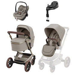 Maxi Cosi Fame Saphire Sand zestaw 4w1 z fotelikiem Maxi Cosi Pebble Slide Pro i Bazą FamilyFix Slide Pro