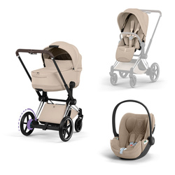 Cybex e-Priam 5.0 Chrome Brown Cozy Beige zestaw 3w1 z fotelikiem Cloud T i-Size