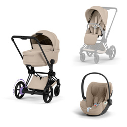 Cybex e-Priam 5.0 Comfort Matt Black Cozy Beige zestaw 3w1 z fotelikiem Cloud T i-Size