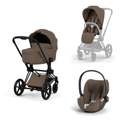 Cybex Priam 5.0 Comfort Matt Black Coconut Brown zestaw 3w1 z fotelikiem Cloud T i-Size